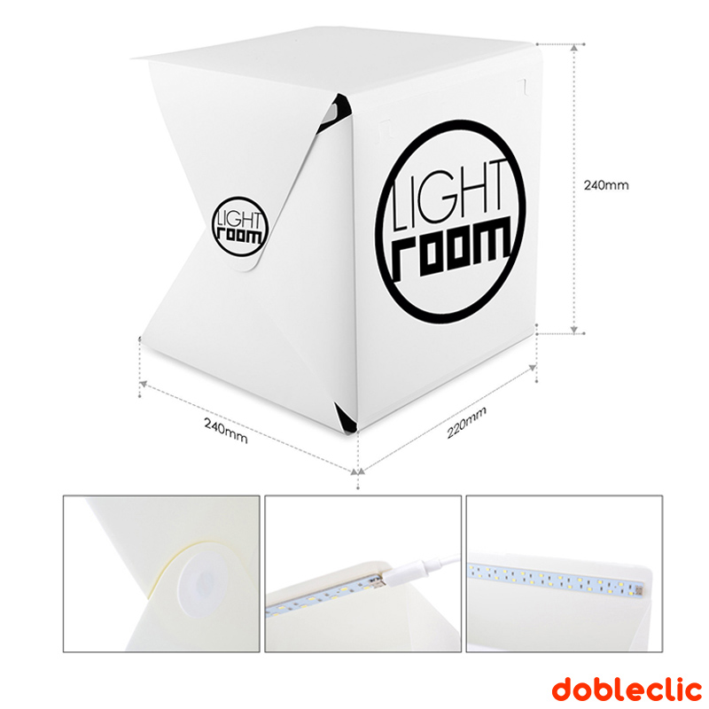 Estudio Fotográfico LightRoom Caja Luz Portable Usb LED 23x23x23 - Pix
